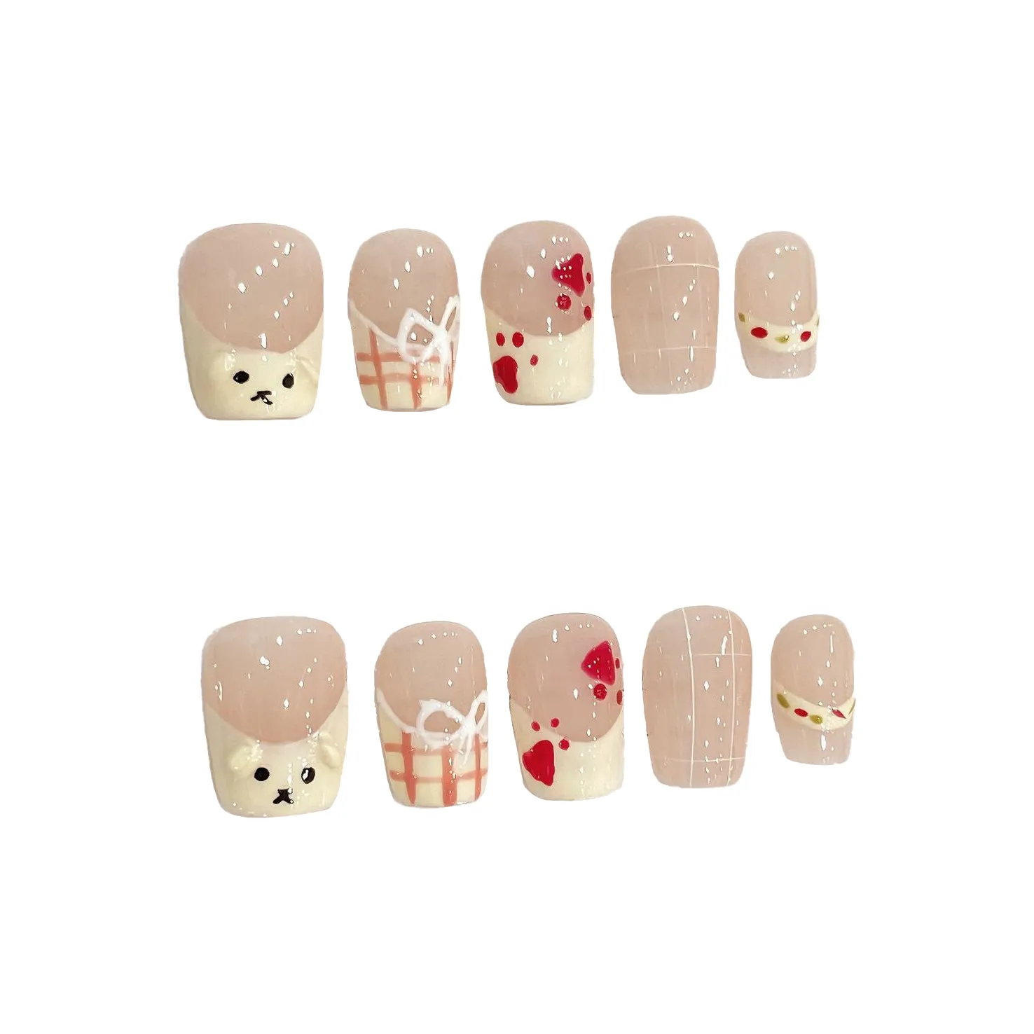 Rui Jin Лето Milk Puff Универсальный Instagram стиль False Nail Короткий Белый Smudge Мультяшный 18mm