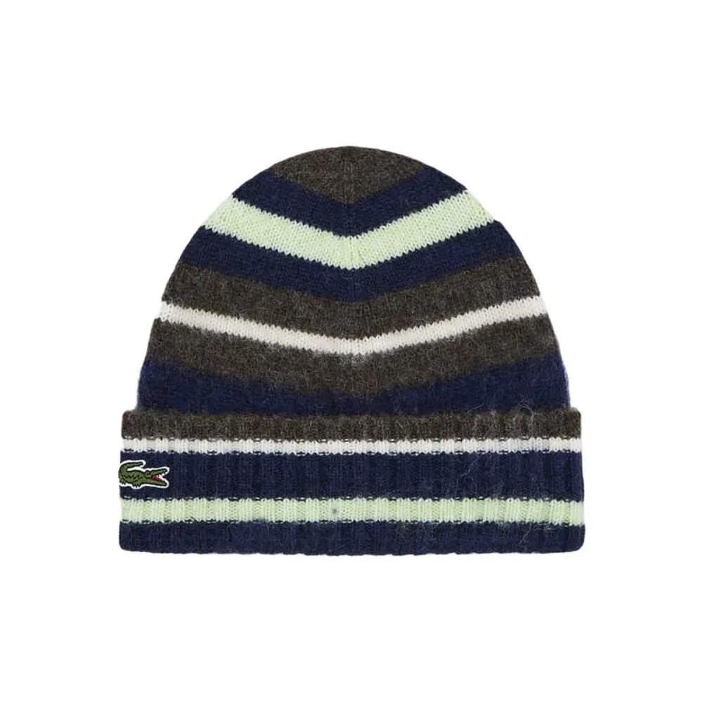 LACOSTE Brushed Alpaca Beanies Unisex Brown White Blue LACOSTE Брушированная альпака шапки-бини унисекс коричневый белый синий