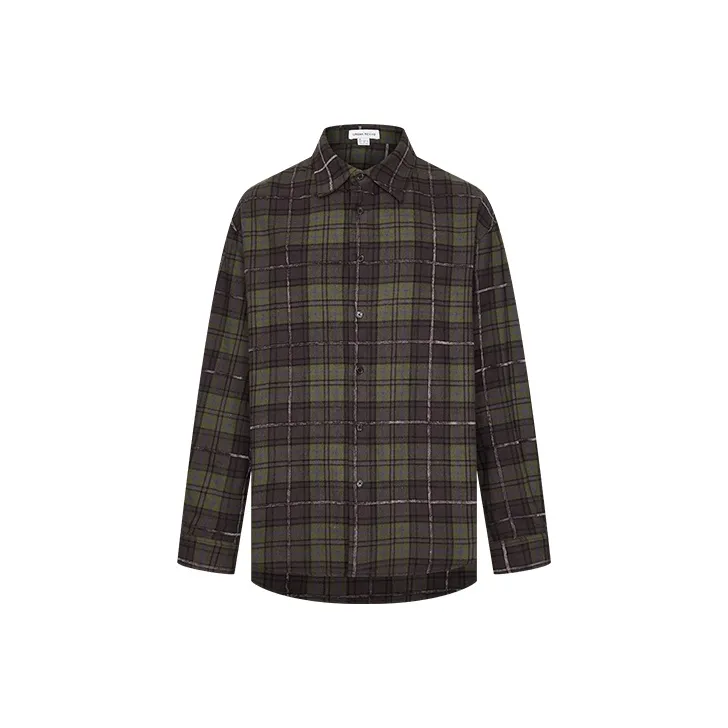 URBAN REVIVO Темно-коричневый Зеленый Клетка Мужская Рубашка