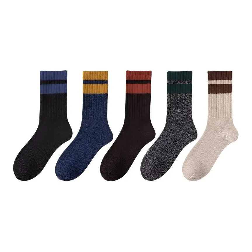 MADALLO [5 пар] Черный + Синий + Темно-коричневый + Темно-серый + CAMEL Мужские носки MID до икры