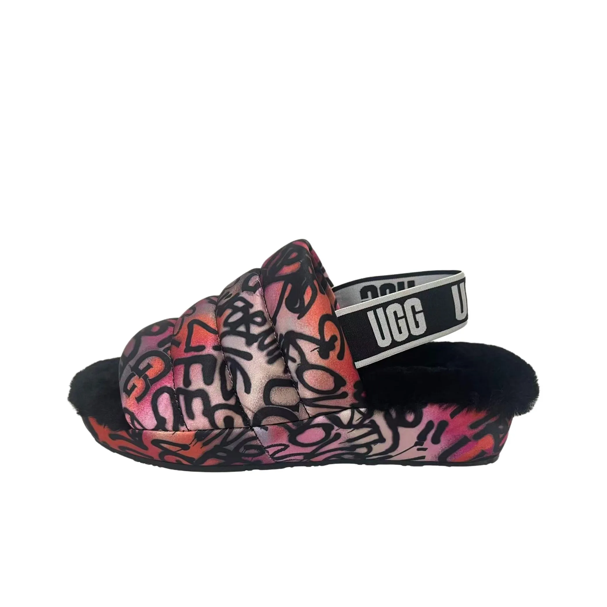 UGG PUFF YEAH POP GRAFFITI One Strap Sandals Women's Multicolor