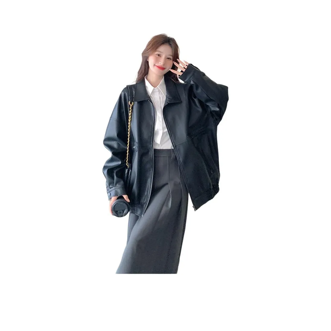 GUOZHEN Черные Женские Кожаные Куртки