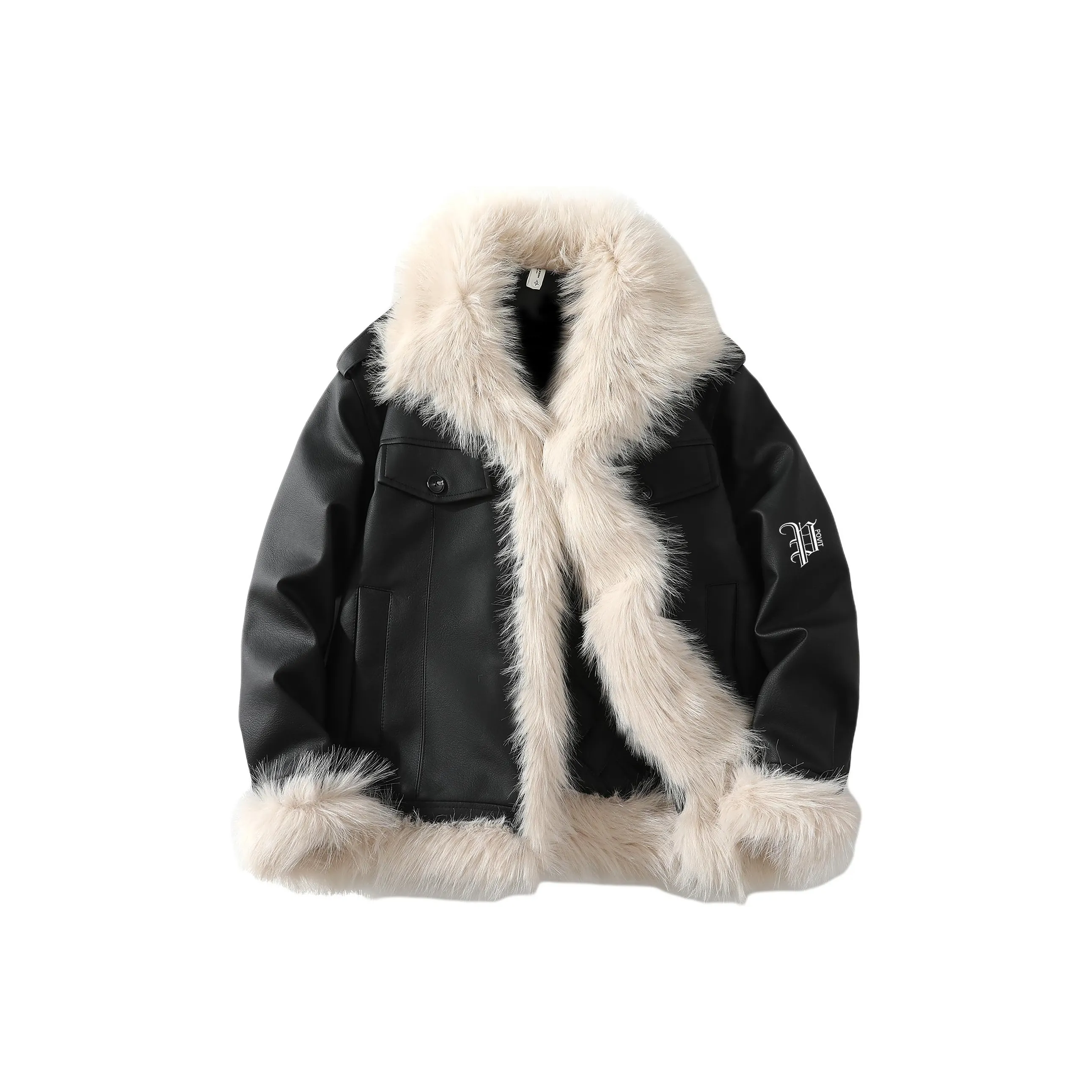 POVIT Черный [Флис с подкладкой термический меховой воротник] Унисекс пуховики (пуховики)