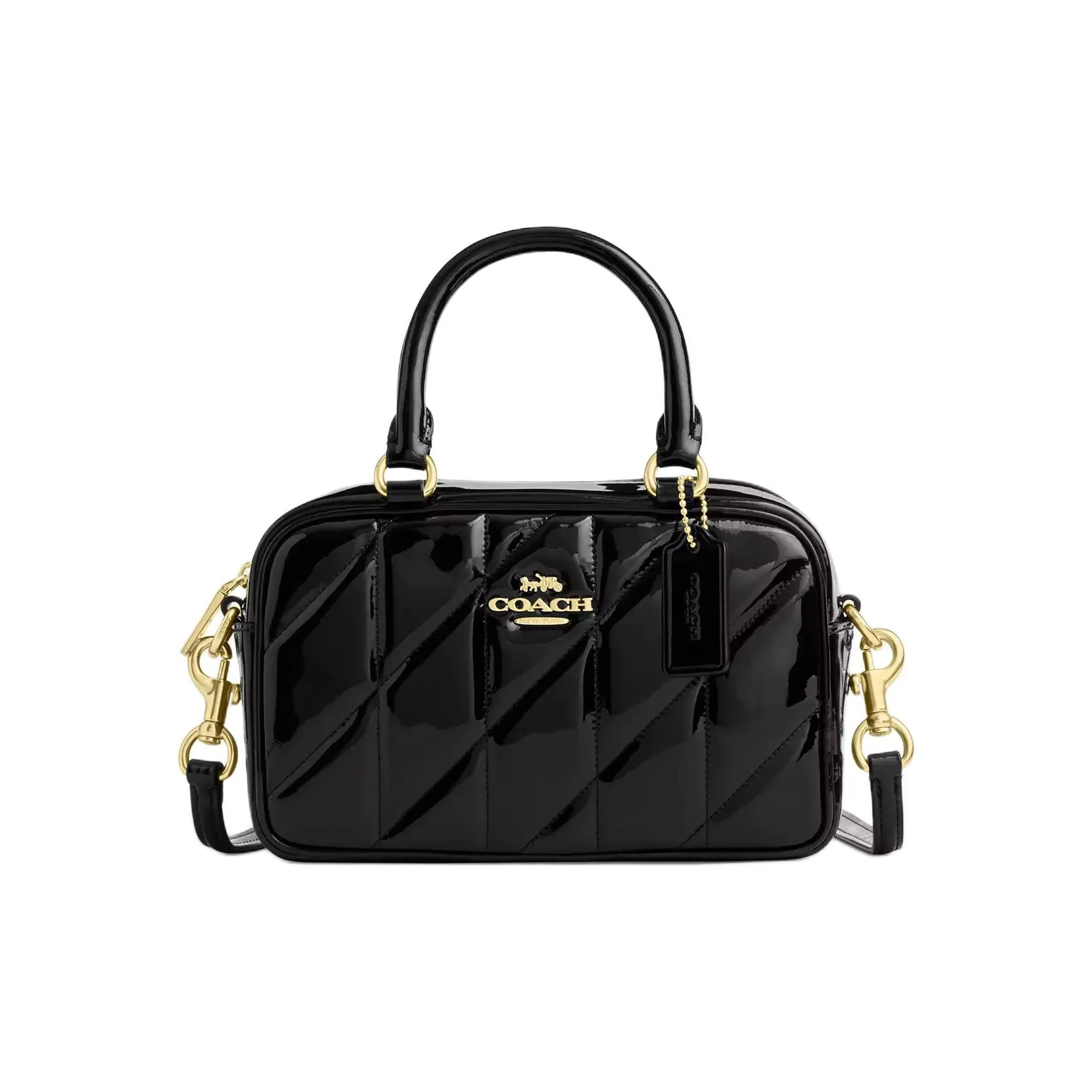 COACH SATCHEL Лакированная кожа Сумка Мини Женская Черная