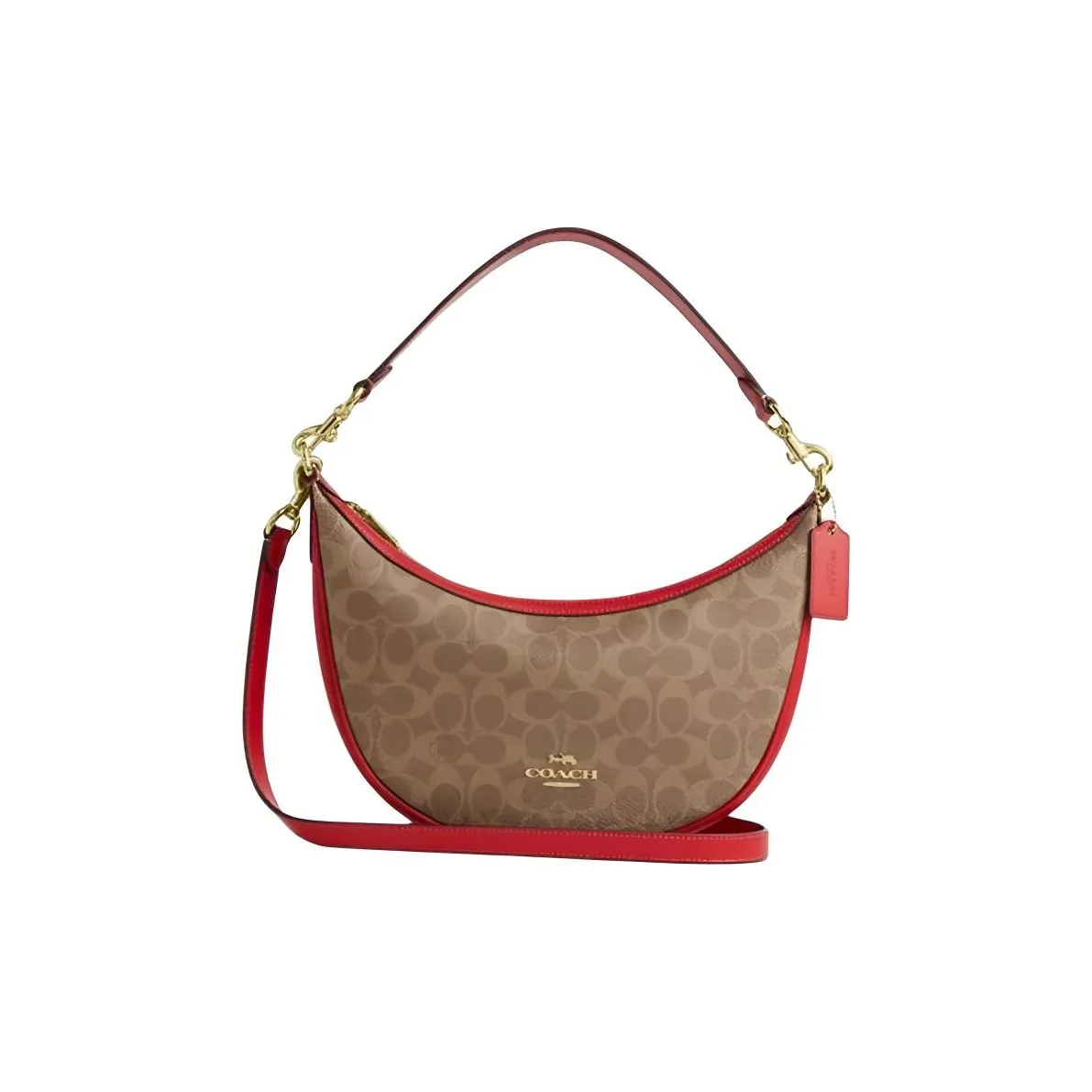 COACH Aria Кожа Через плечо Сумка Большая Женская Коричневая и Красная