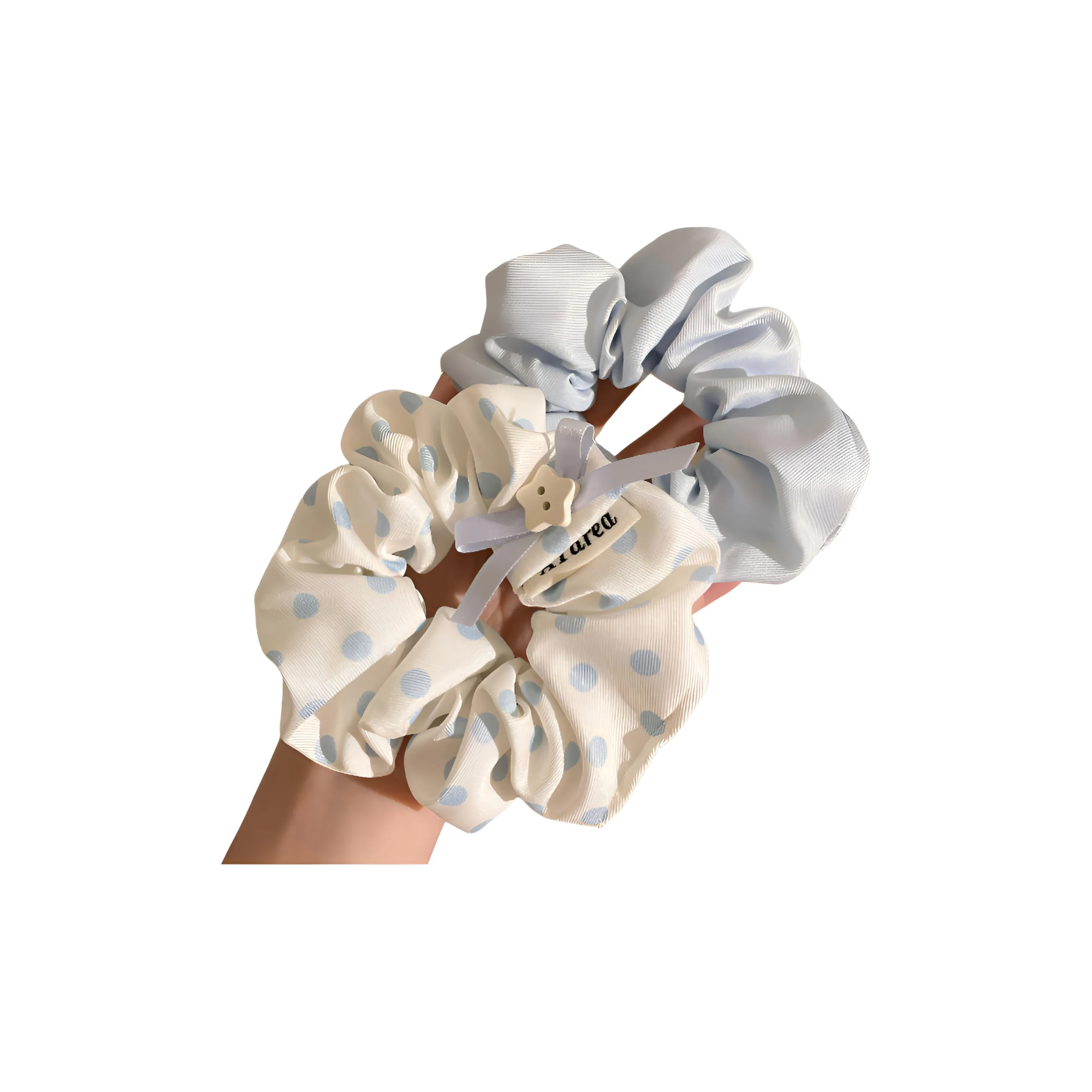 CUCX Корейский стиль Кремово-голубой SHADES Гороховый узор Звезды Пуговицы Бант Скранчи