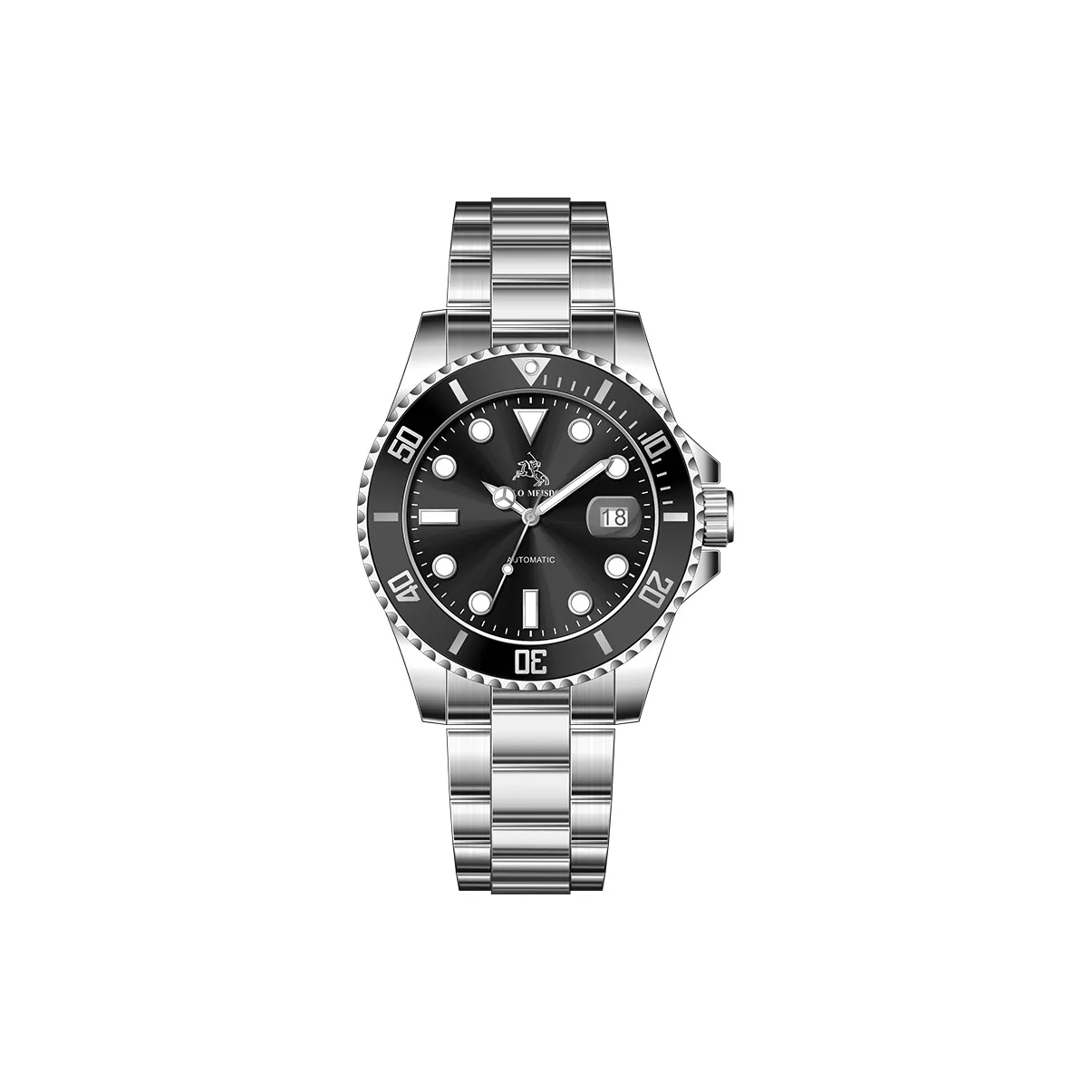 POLOMEISDO Автоматический Механический Механизм Нержавеющая Сталь Ремешок Часы Мужские Часы Черный Циферблат