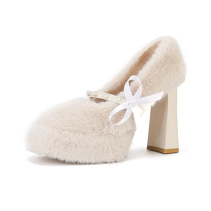 Zubumei Грубый каблук Высокие каблуки 11 см Женские Экрю