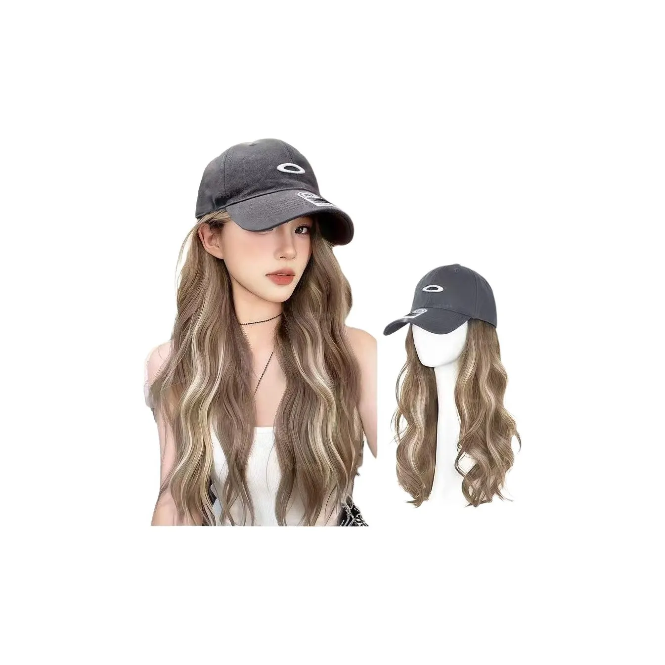 GLUNA Asian Hot Girl Стиль Длинный Кудрявые Волосы Шляпа Комплект Женская Перука Высокая Температура Пряжа Длинные Кудрявые Волосы