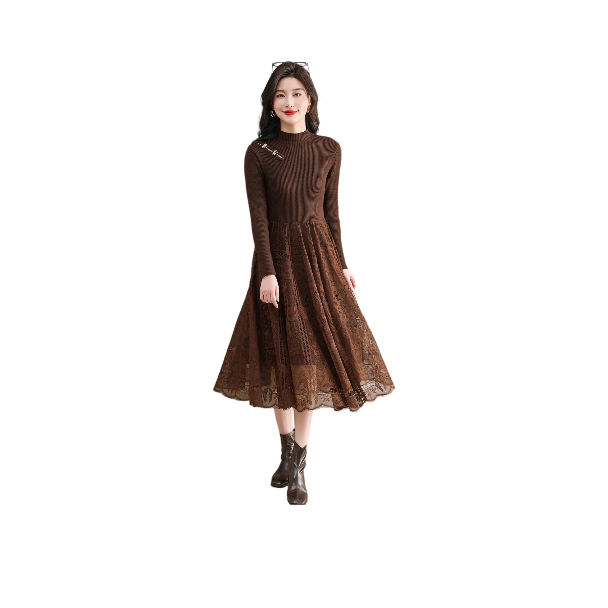 MJ Осенний Длинный Длинный Рукав Платье Женское