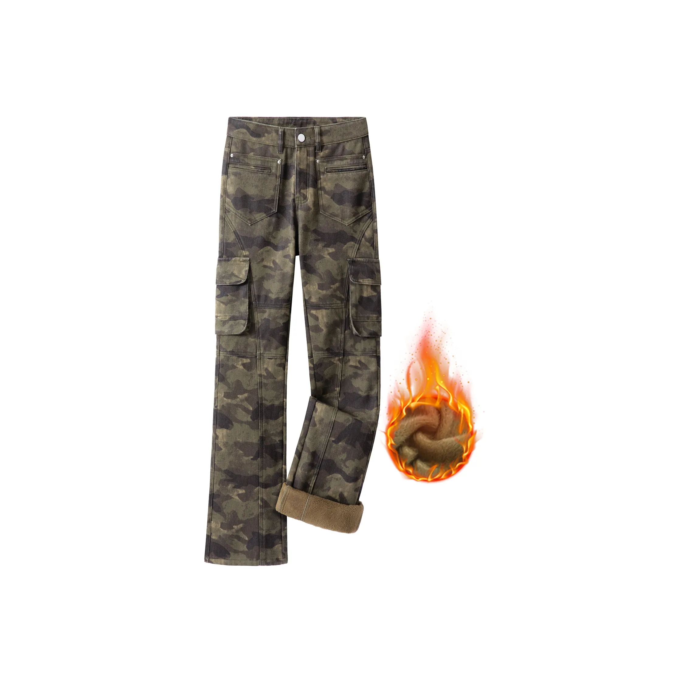 RENBEN 2091 Камуфляж Флис С подкладкой Унисекс Джинсы