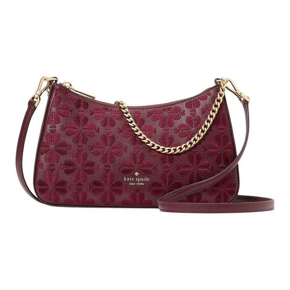 Kate Spade Цветочный дизайн коровья кожа ткань сумка через плечо сумка на плечо средний размер женский Deep Merlot красный