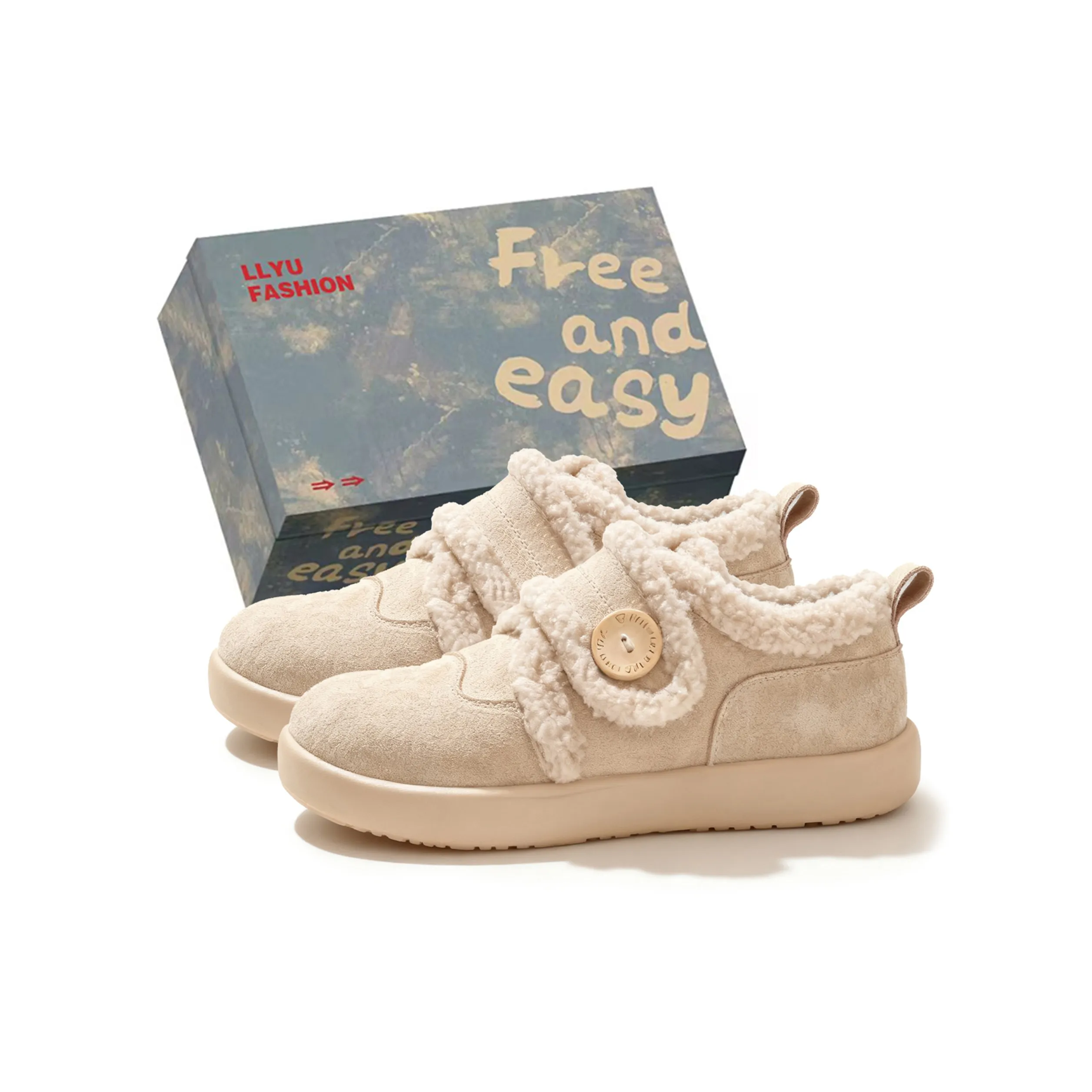 Happy Fish Термическая Аbrasion-Resistant Увеличение Высоты Низкий Топ Утепленная Обувь Женская