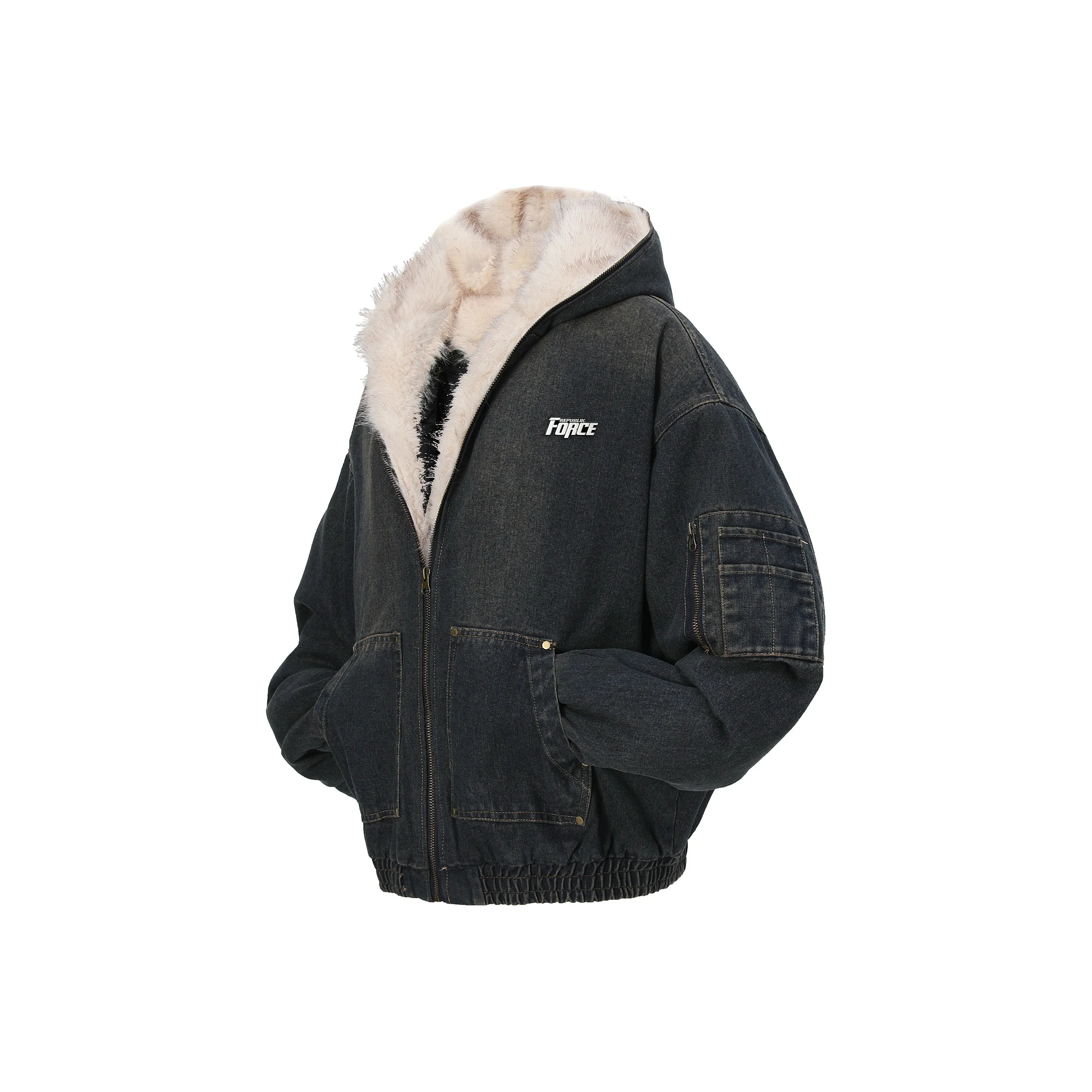 FORCEPULR Винтажный синий Съемный логотип на груди Унисекс Пуховики