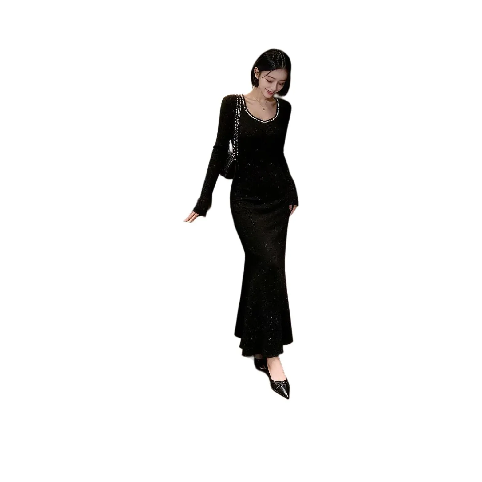 Flowers in water Длинное платье с длинными рукавами женское