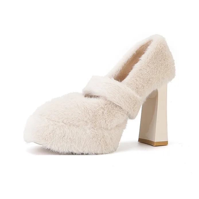 Zubumei Грубый каблук Высокие каблуки 11 см Женские Экрю