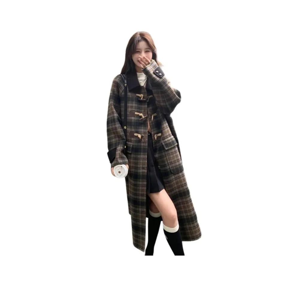 ZVJH Клетчатое Женское Пальто
