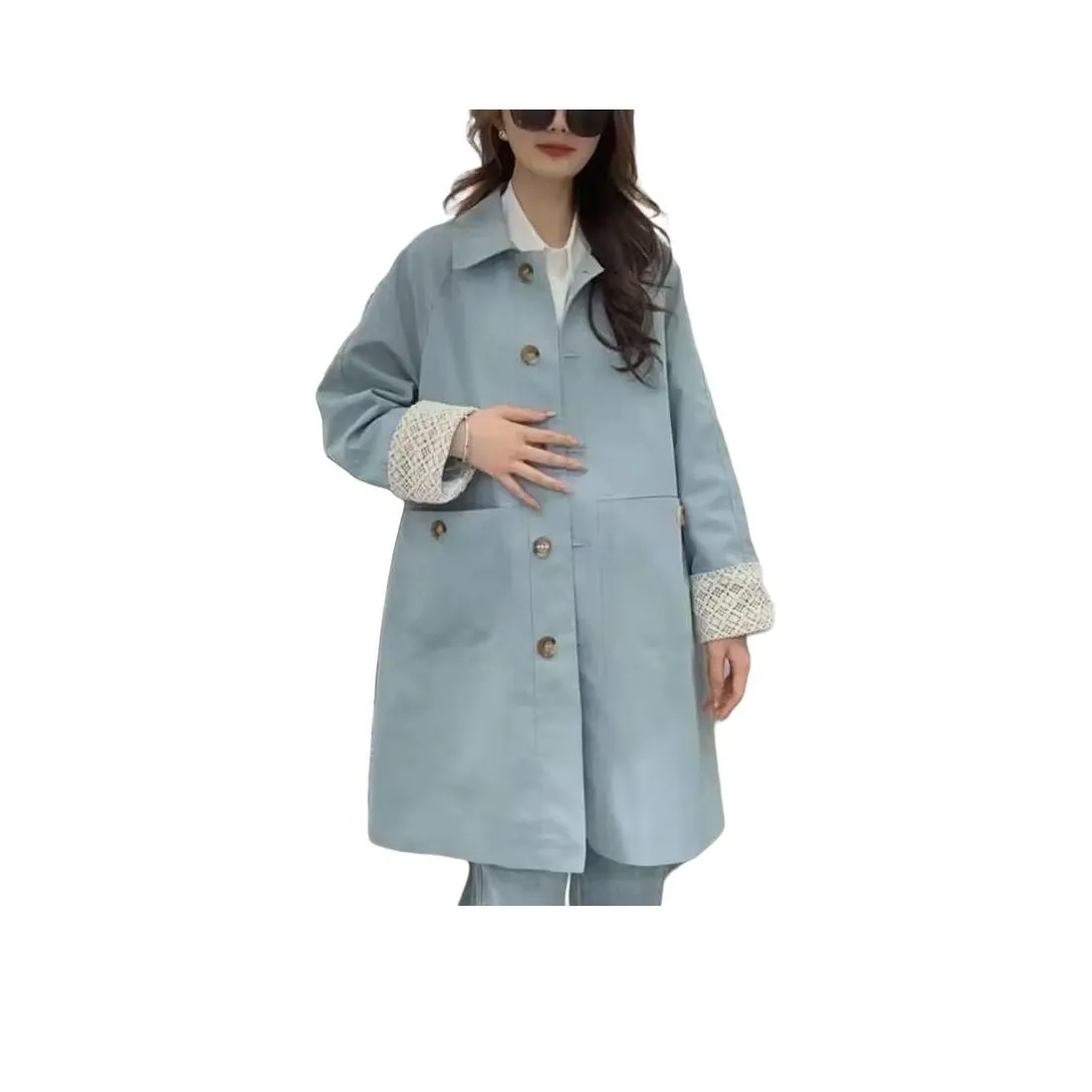 Mu Xiao Xin Светло-синий Женское пальто