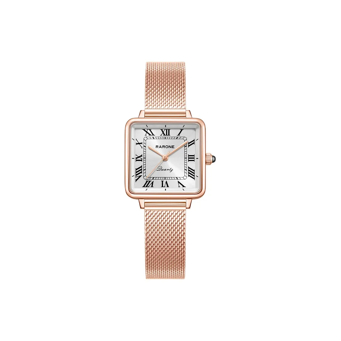 RARONE Holiday Розовое золото Квадратные часы Кварцевый механизм Ремешок из нержавеющей стали Часы Женские часы Белый циферблат