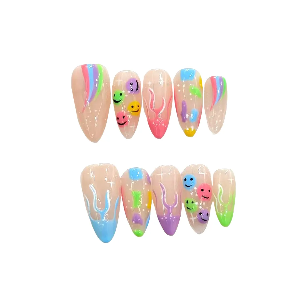 Yun Yue Joe Western Refreshing Summer Rainbow False Nail Точка Тип Pink Gradient Cute 20м