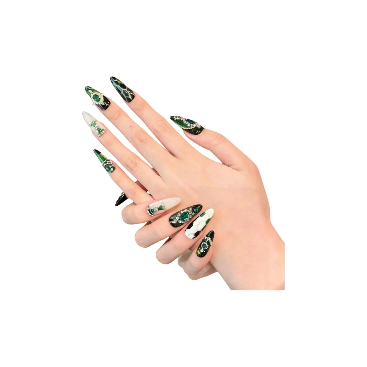 Yun Yue Joe Призрачный Премиум Ручная работа False Nail Точка Тип Изумруд Jump Цвет Flashing