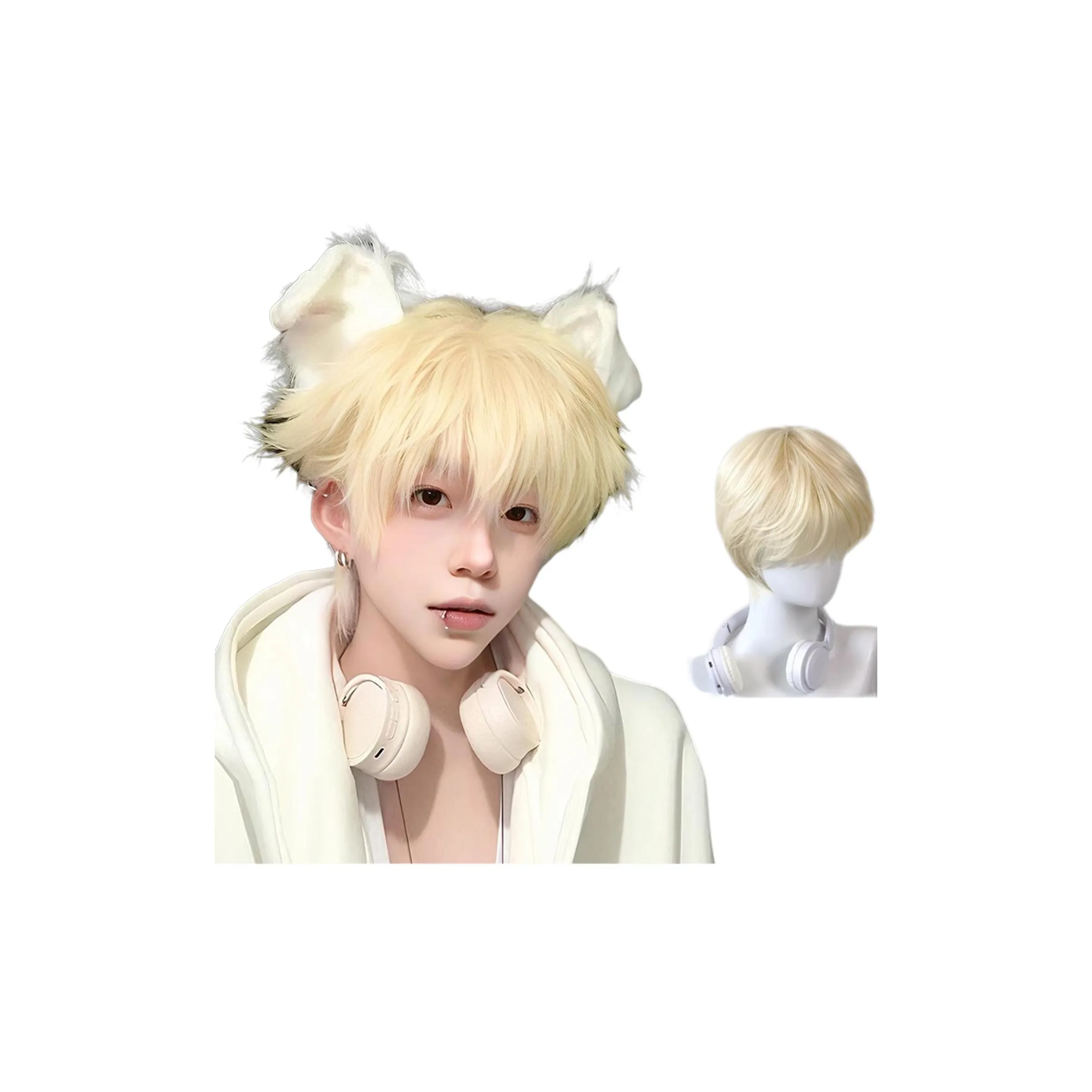 GLUNA Дифференциальная Треснувшая Капля Богатый Уклад Белый Золотой Японский стиль Короткие волосы Мужская Перука Высокая Температура Пряжа