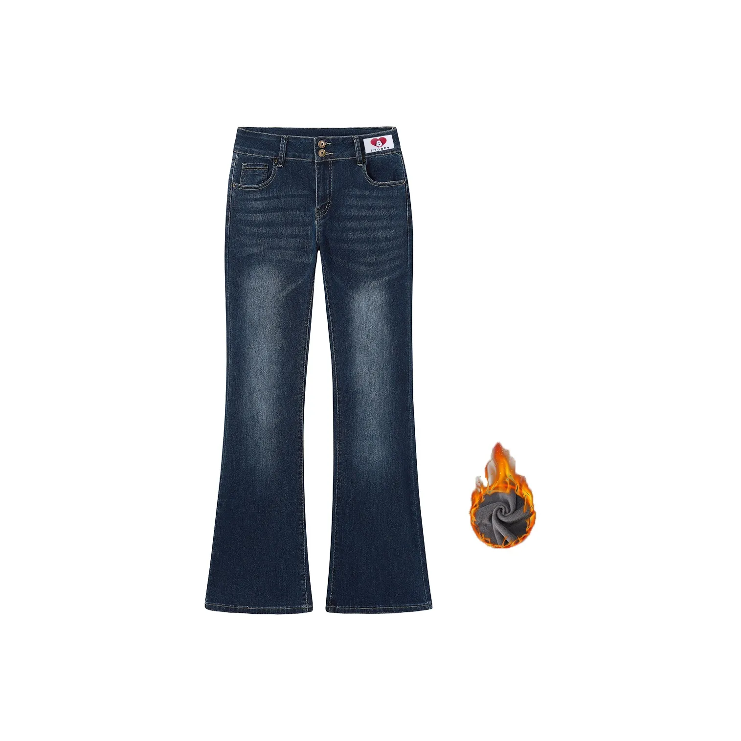 SNOOPY Синий Серый Флисовые Джинсы с Подкладкой Женские