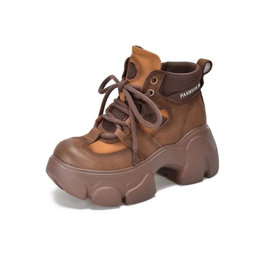 H2 Лицевая коровья кожа Платформа визуально увеличивает рост Женская обувь Повседневная обувь Женские