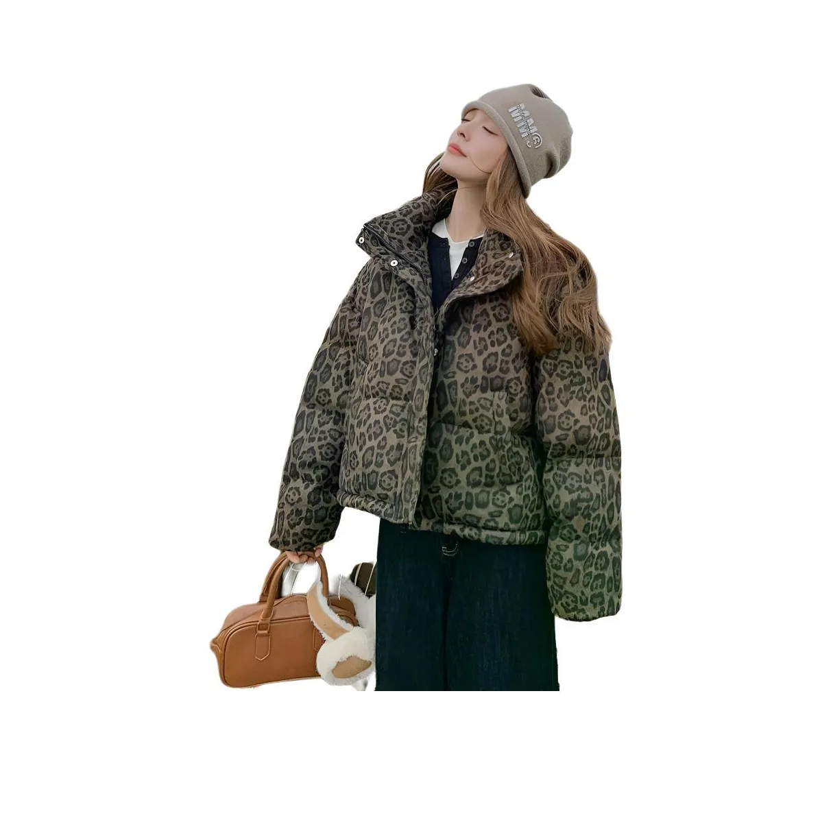OURUOKE Леопардовый принт Женские пуховики