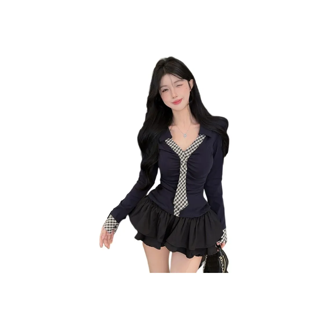 SNZX Комплекты одежды Темно-синий топ + Черная юбка Женская униформа
