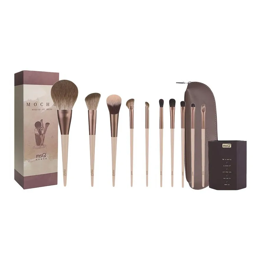 MSQ Бренд New Upgraded 10 шт Мокко Натуральный мех Кисти для макияжа