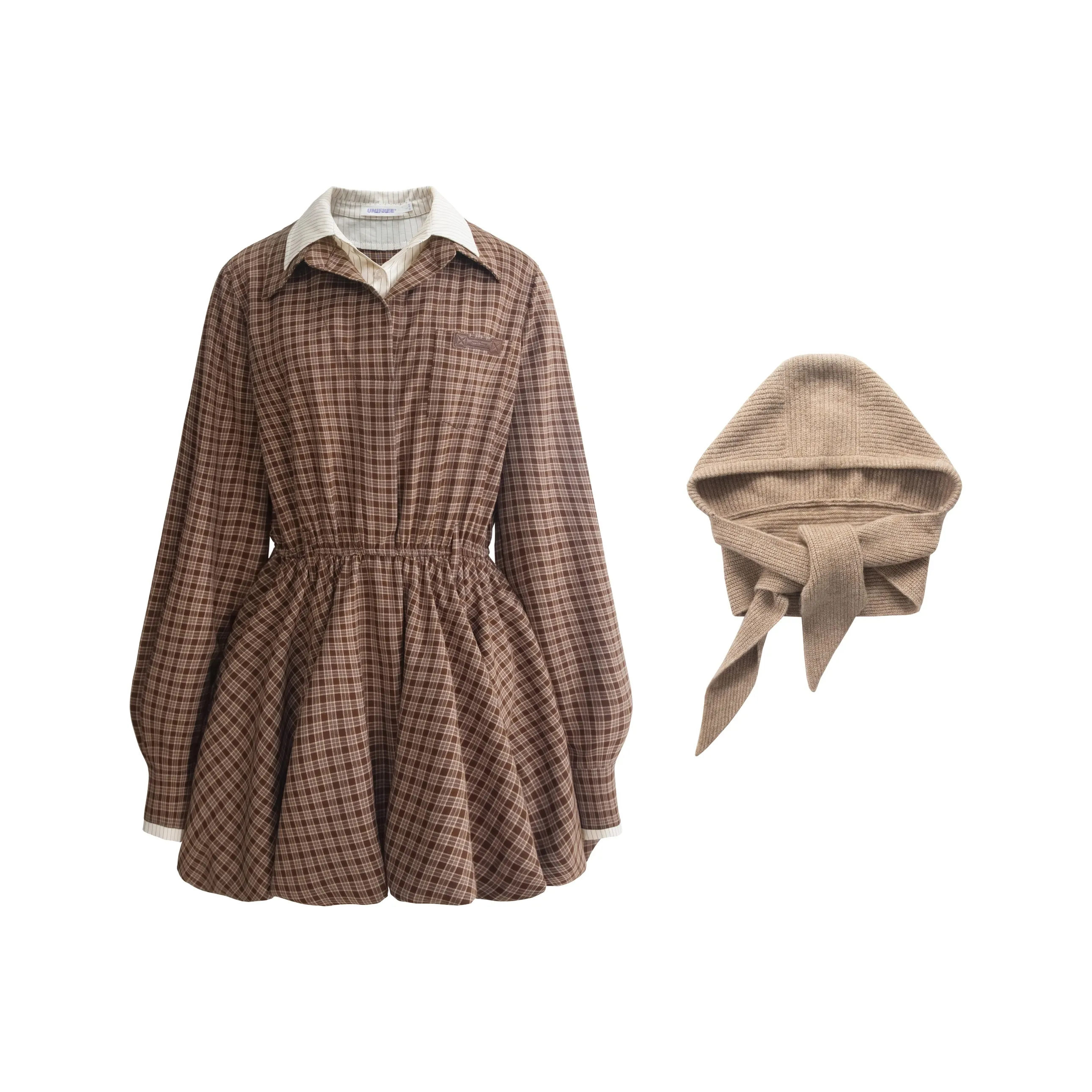 UNIFREE Коричневый Женские Длинные Платья с Длинными Рукавами