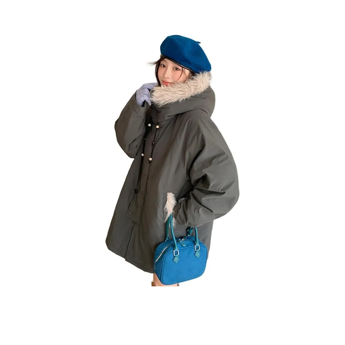 LANGQING Армейский зеленый Женский пуховик