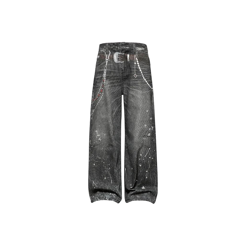 UKTK Черный Серый Цвет Мужские Джинсы