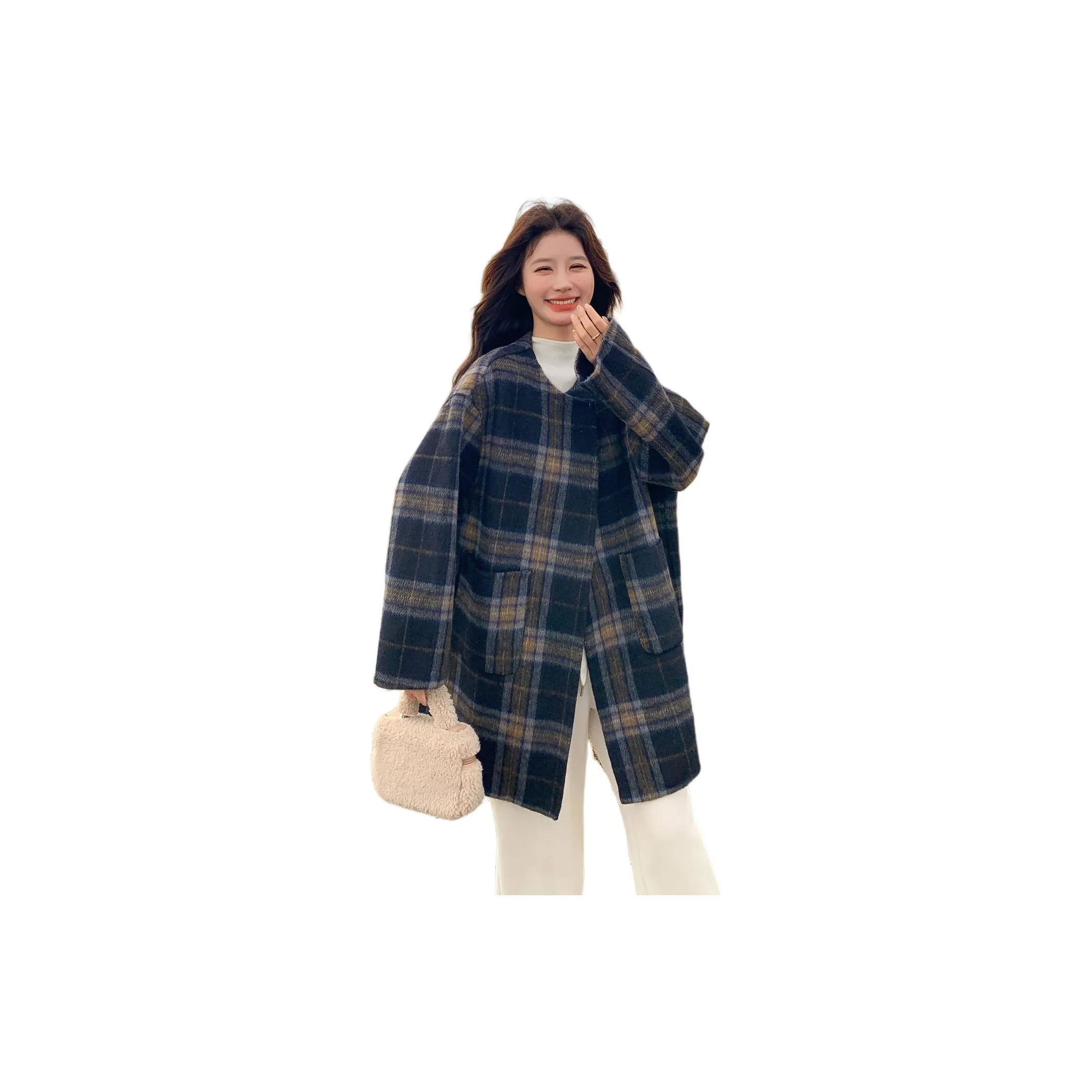 MEXICAN Темно-синий клетчатый женский пальто