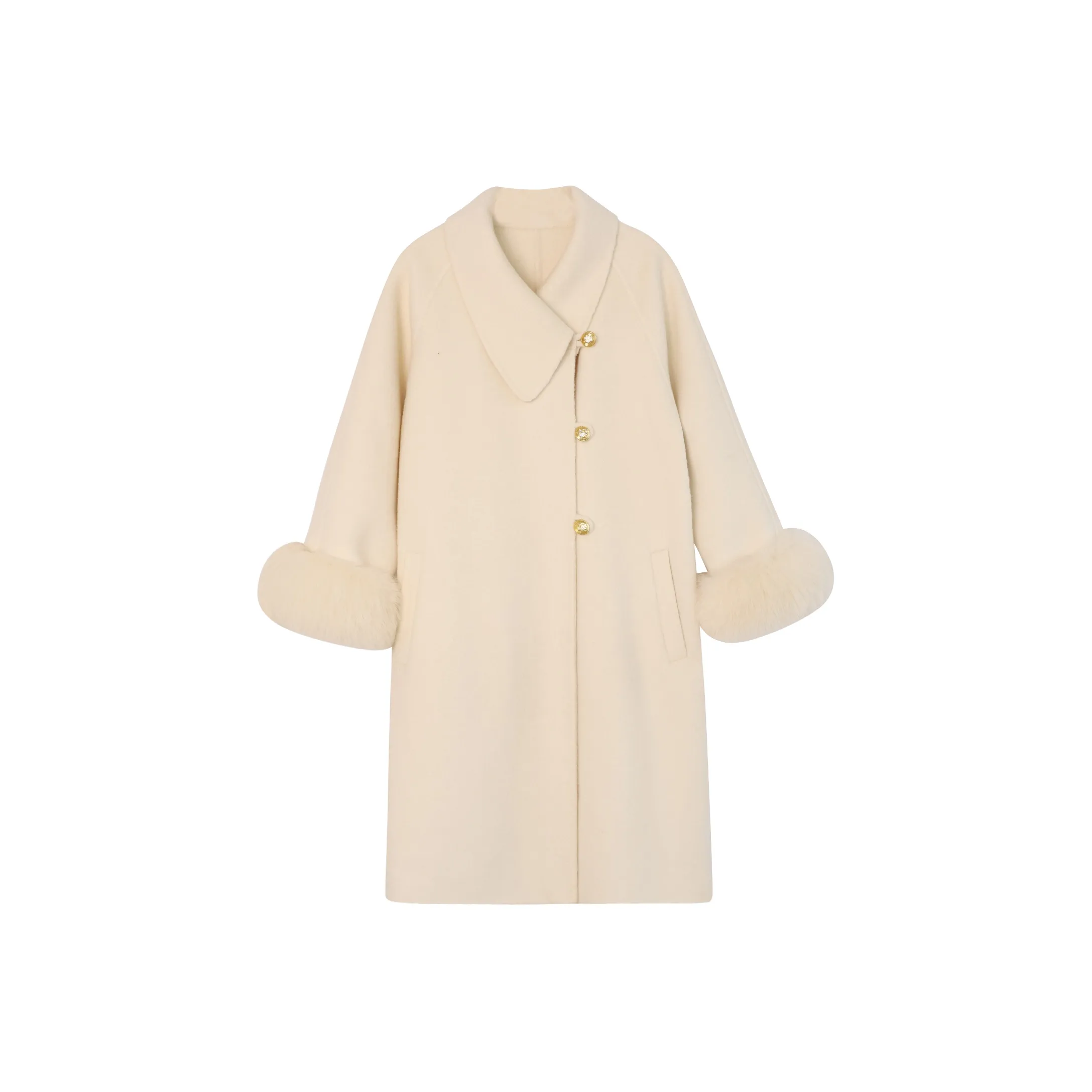 DITB Бежевый Настоящий мех лисы Женское пальто с рукавами