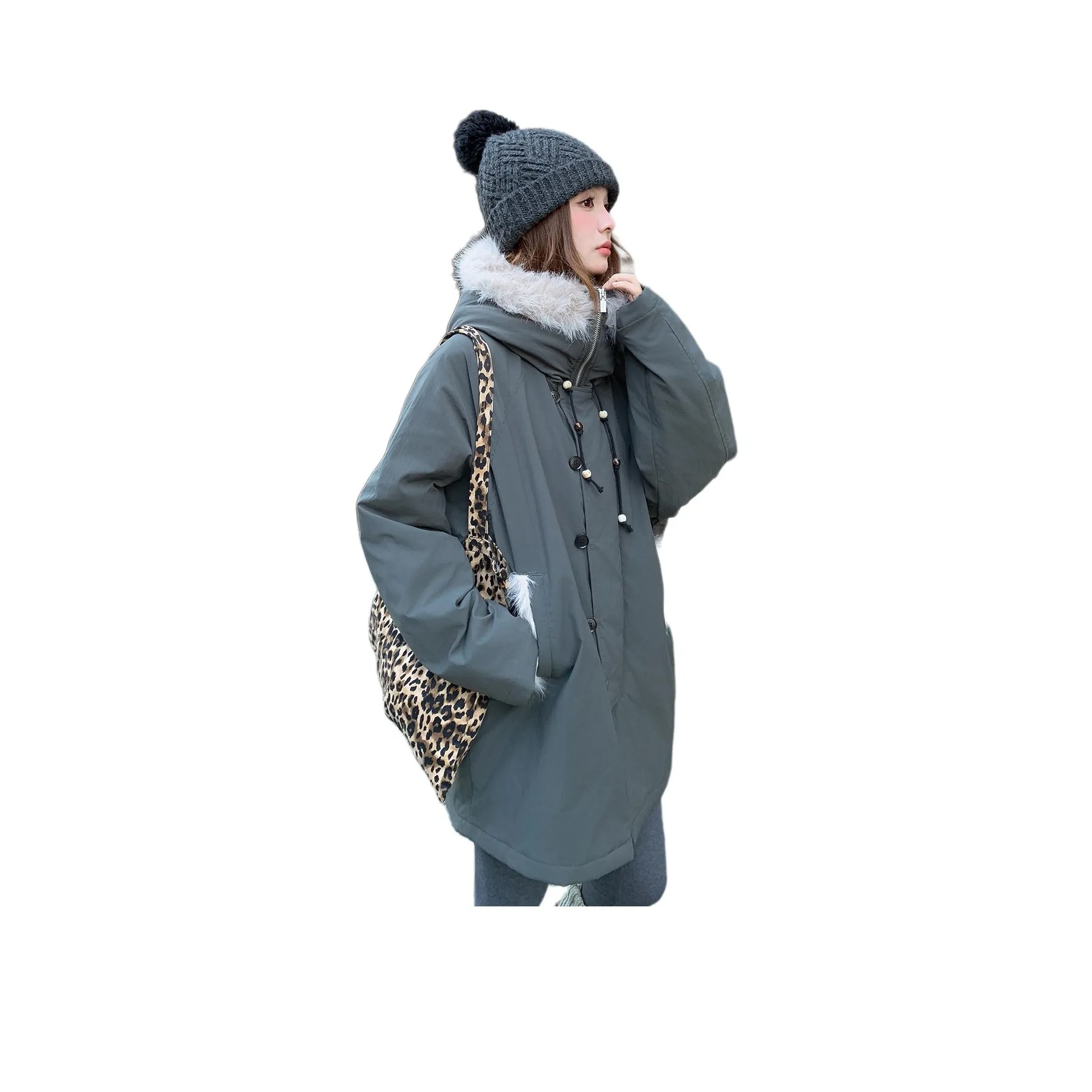 LANGQING Армейский зеленый Женский пуховик