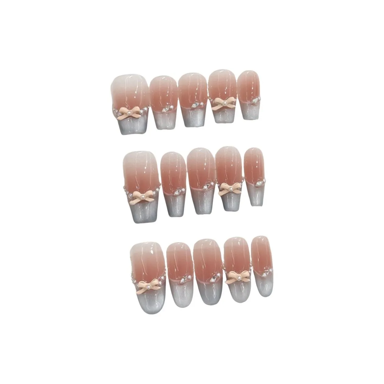 Fanze Весна Бант Кошачий глаз Французский Элегантность Мягкий False Nail Короткий LADDER Розовый Градиентный Coquette