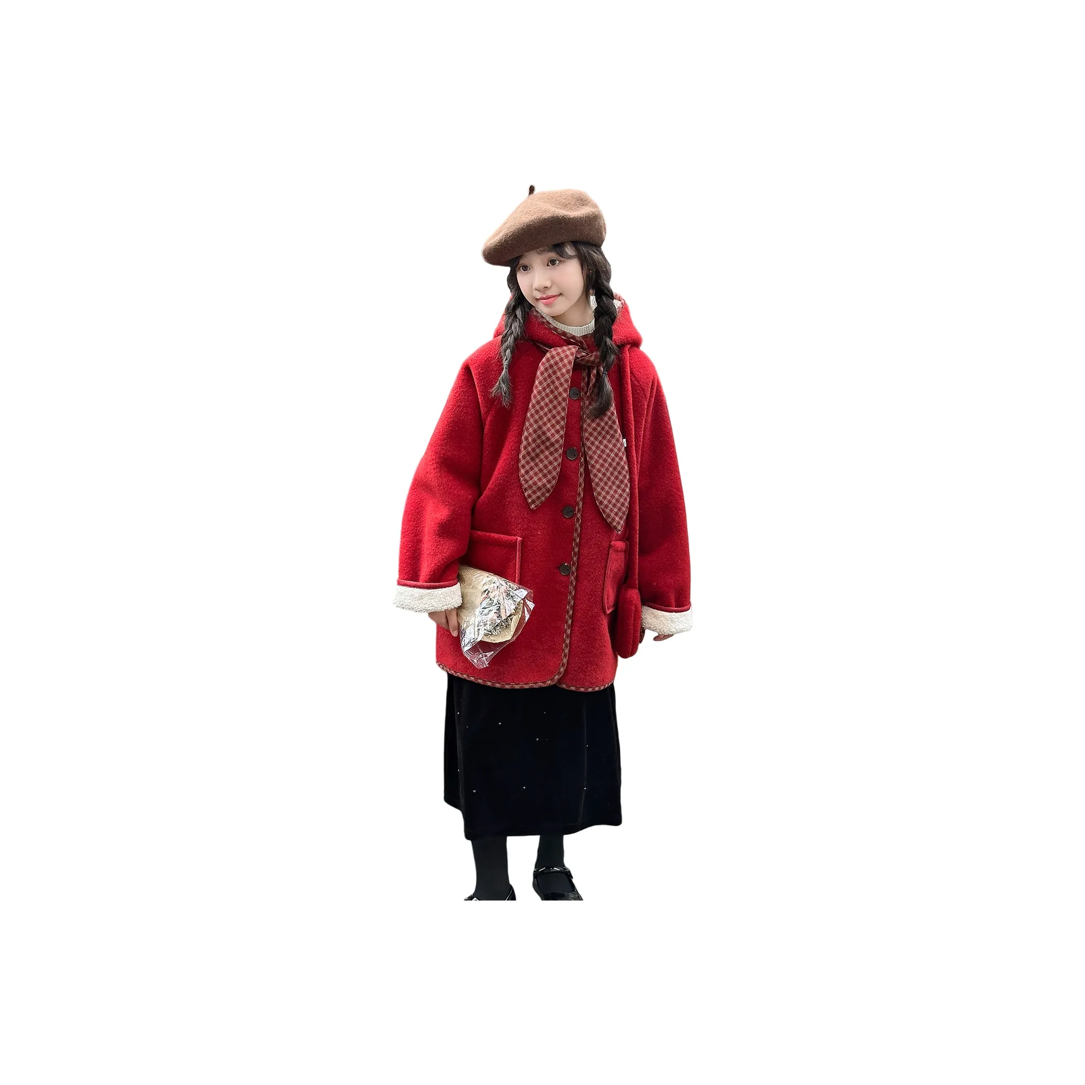 URBANSHOW Red Kids Woolen Coat URBANSHOW Красный Детский Шерстяное Пальто
