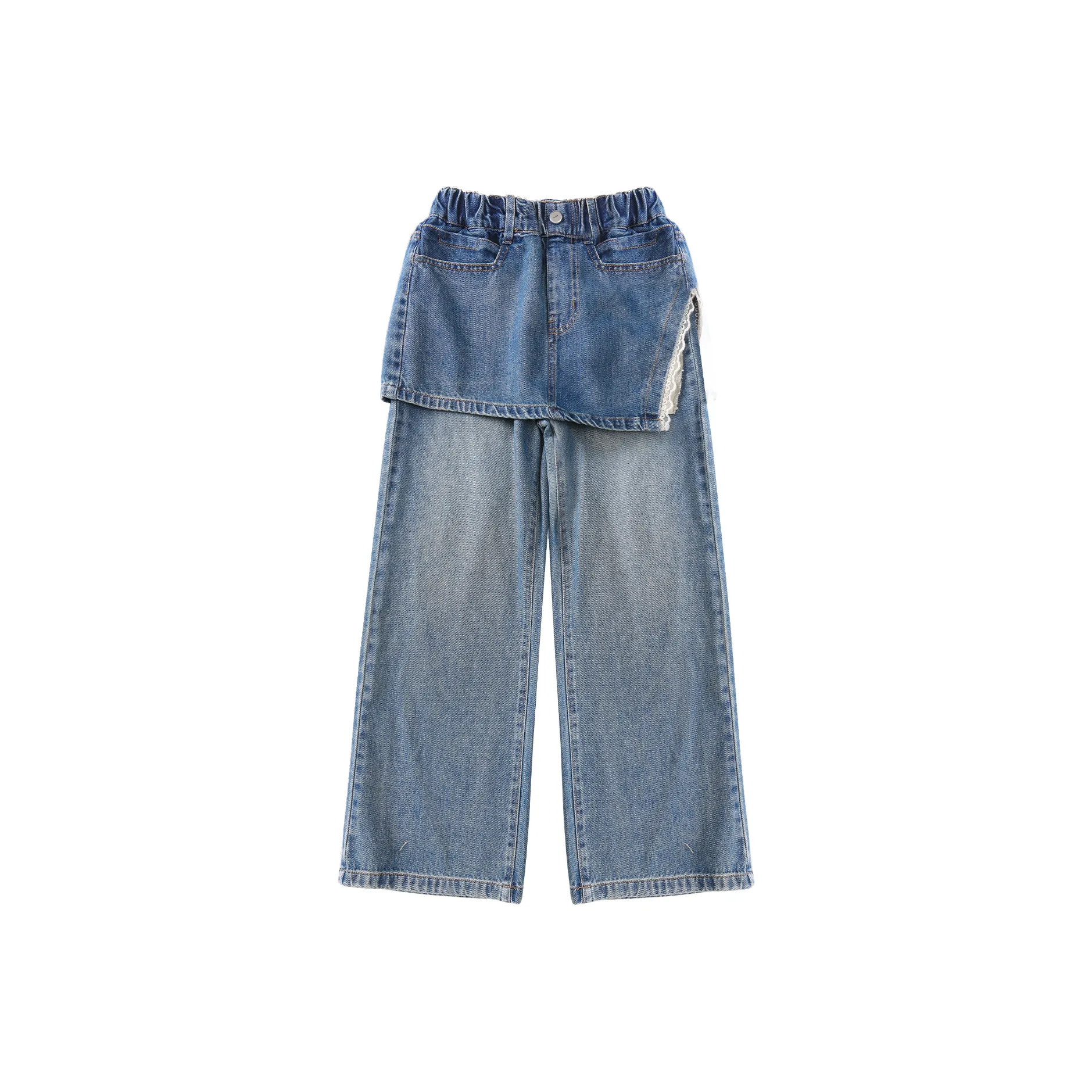 Meter Джинсы Осенние и Зимние с Подкладкой и Кружевной Отделкой Широкие Брюки