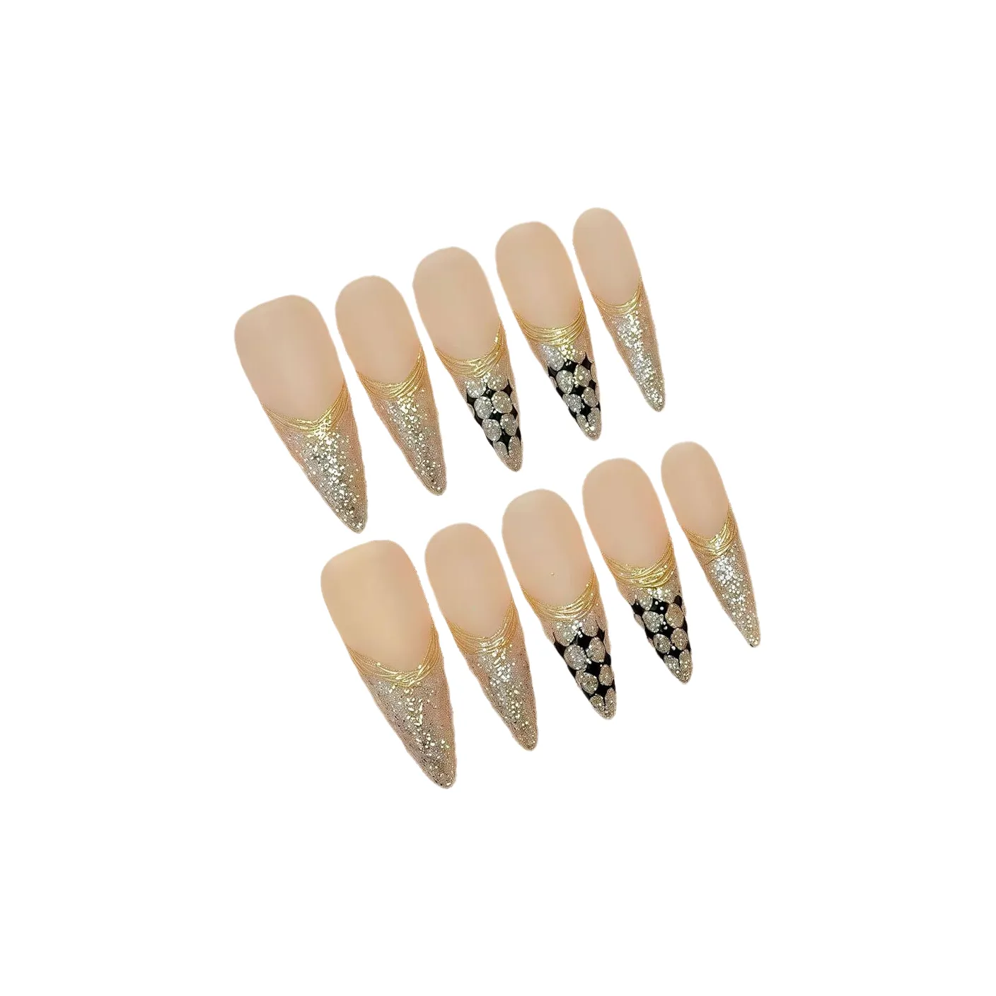 Fanze Французский CHANEL Inspired Осветляющий Западный Горячая девушка Премиум False Nail Длинный Абрикос Градиентный Блестки