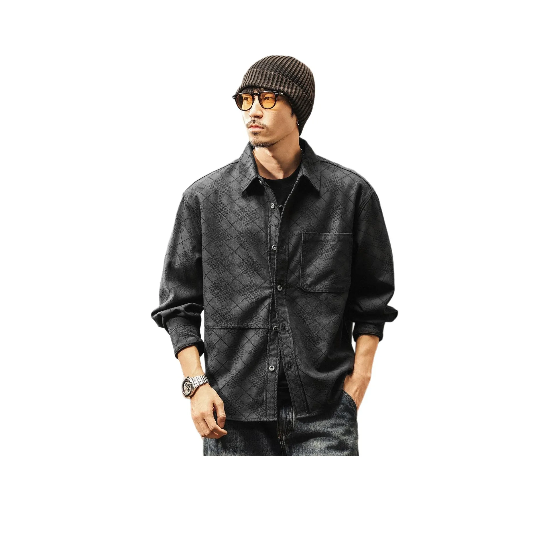 JIELEINUO Черный Серый Мужские Рубашки