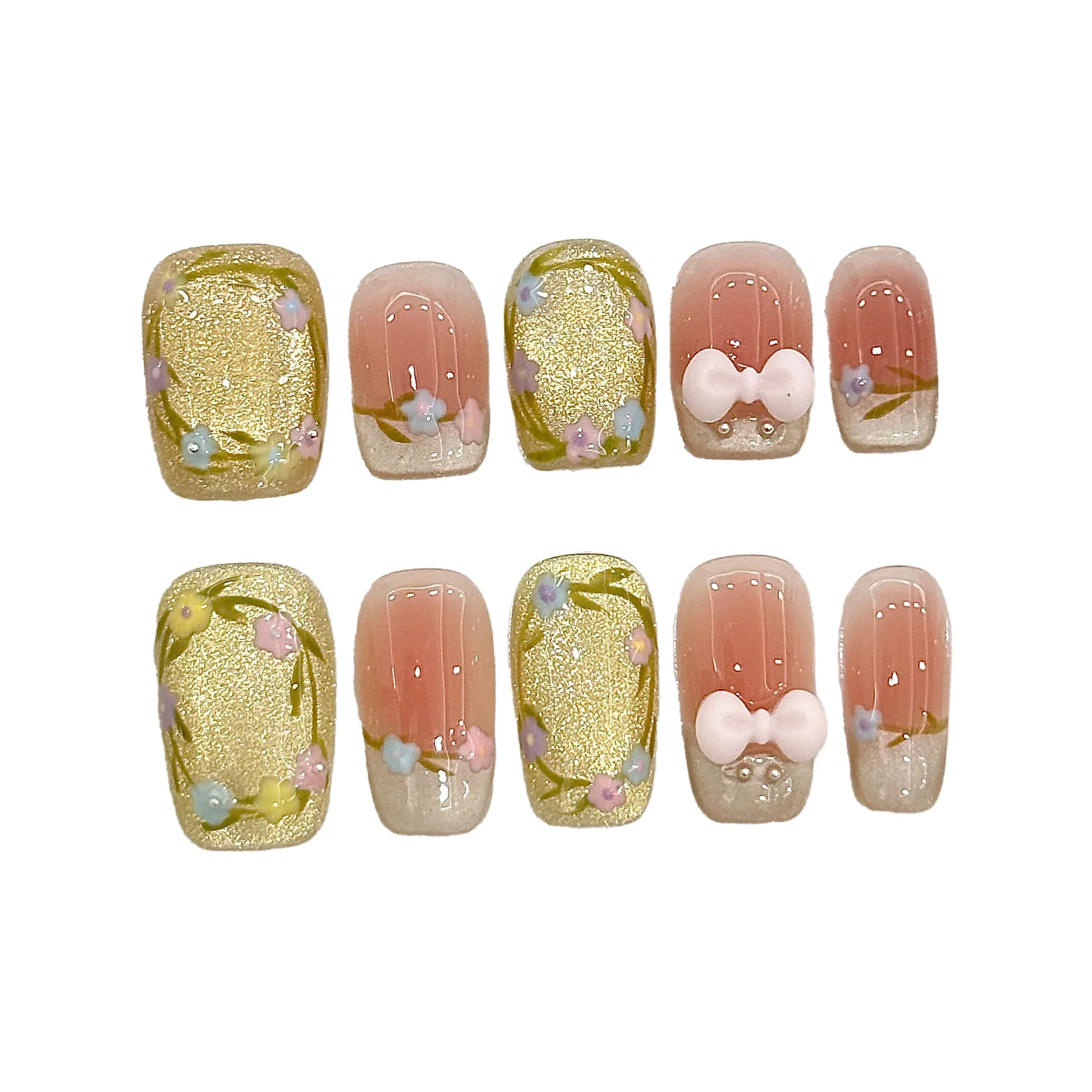 Yun Yue Joe Туманный Венок Многоцветный Маленький цветок Стеклянные бусины False Nail Короткий LADDER Весенне-летний Smudge Coquette 20 мм