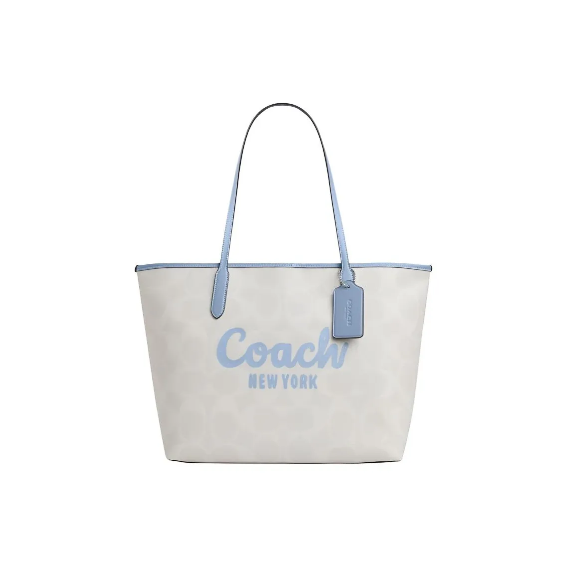 COACH Городская Покрытая Холст Сумка-тоут Сумка для покупок Сумка Сумка через плечо Большая Женская Белая и Синяя