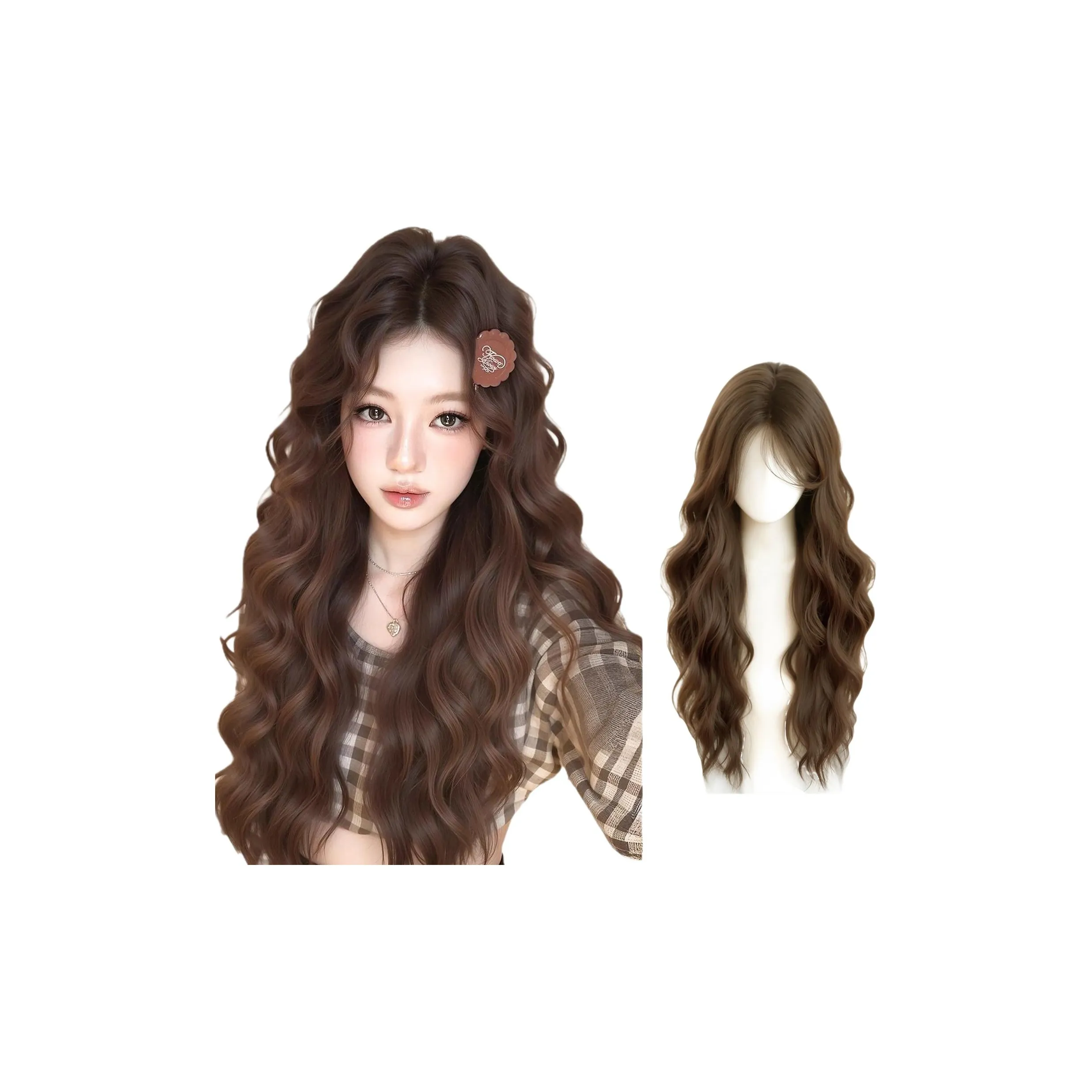 YOSEE Водная рябь Шерсть Яйцо Длинные волнистые Женские Перука Высокая температура Пряжа