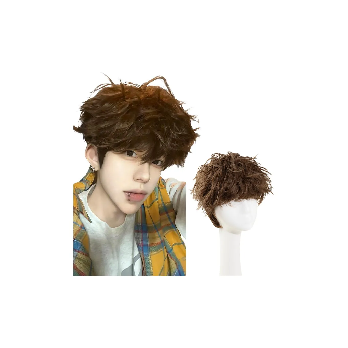 GLUNA Ризли Кудрявый Короткий Кудрявый Мужская Перука Шерстяной Завиток