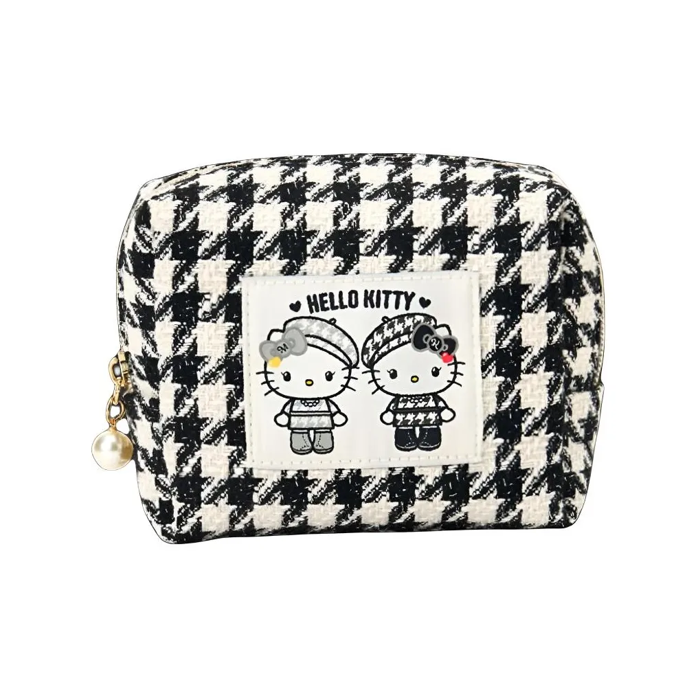 Sanrio Houndstooth Pearl Lightning Head Travel Storage Bag Women's Black White