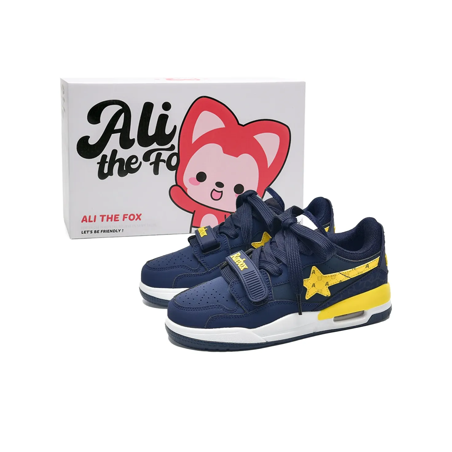 Али Тх Фокс Низкие Кроссовки для Скейтбординга Унисекс Темно-Синий Желтый