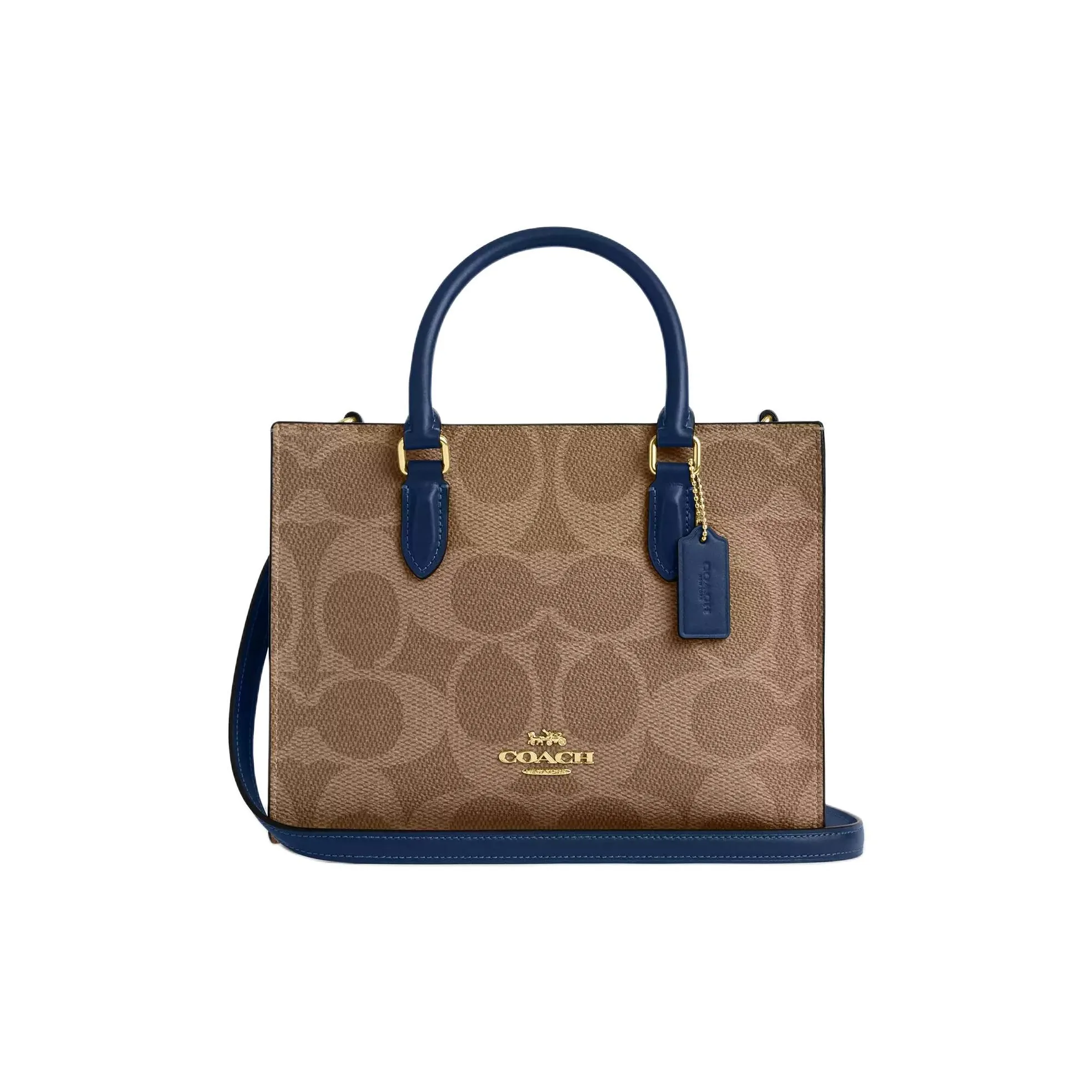 COACH Maggie Покрытый холст Тоут Сумка Маленькая Женская Коричневая и Синяя