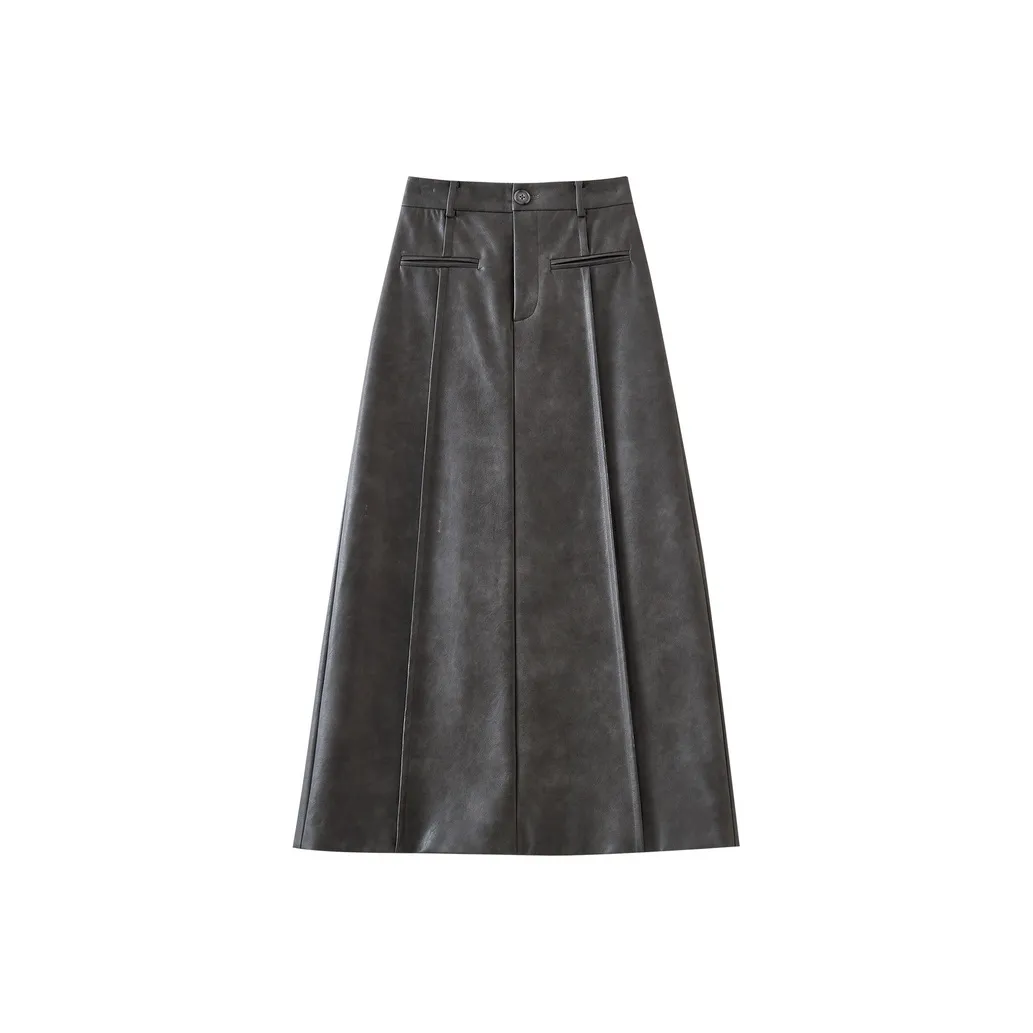 OUNIXUE Кожа Длинная Юбка Женская